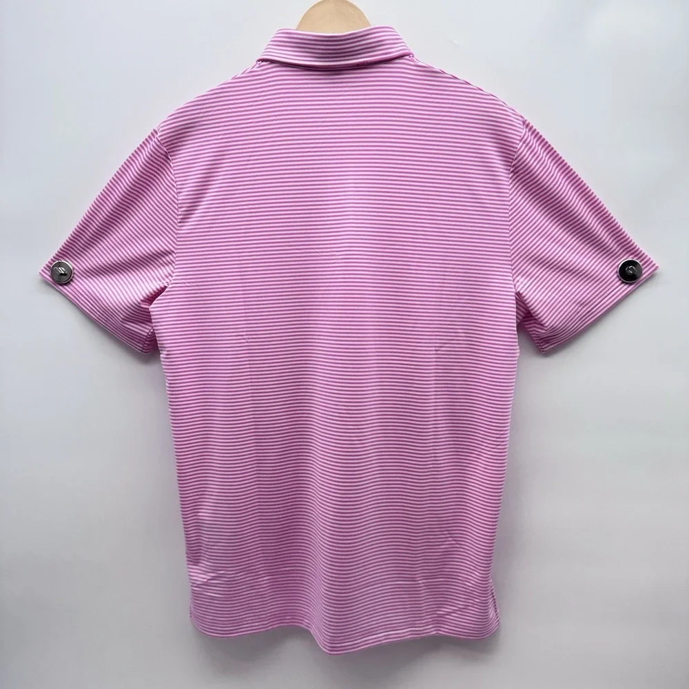 RLX Ralph Lauren Gold Concept 1 Mens Medium Golf Shirt Lightweight Pink White